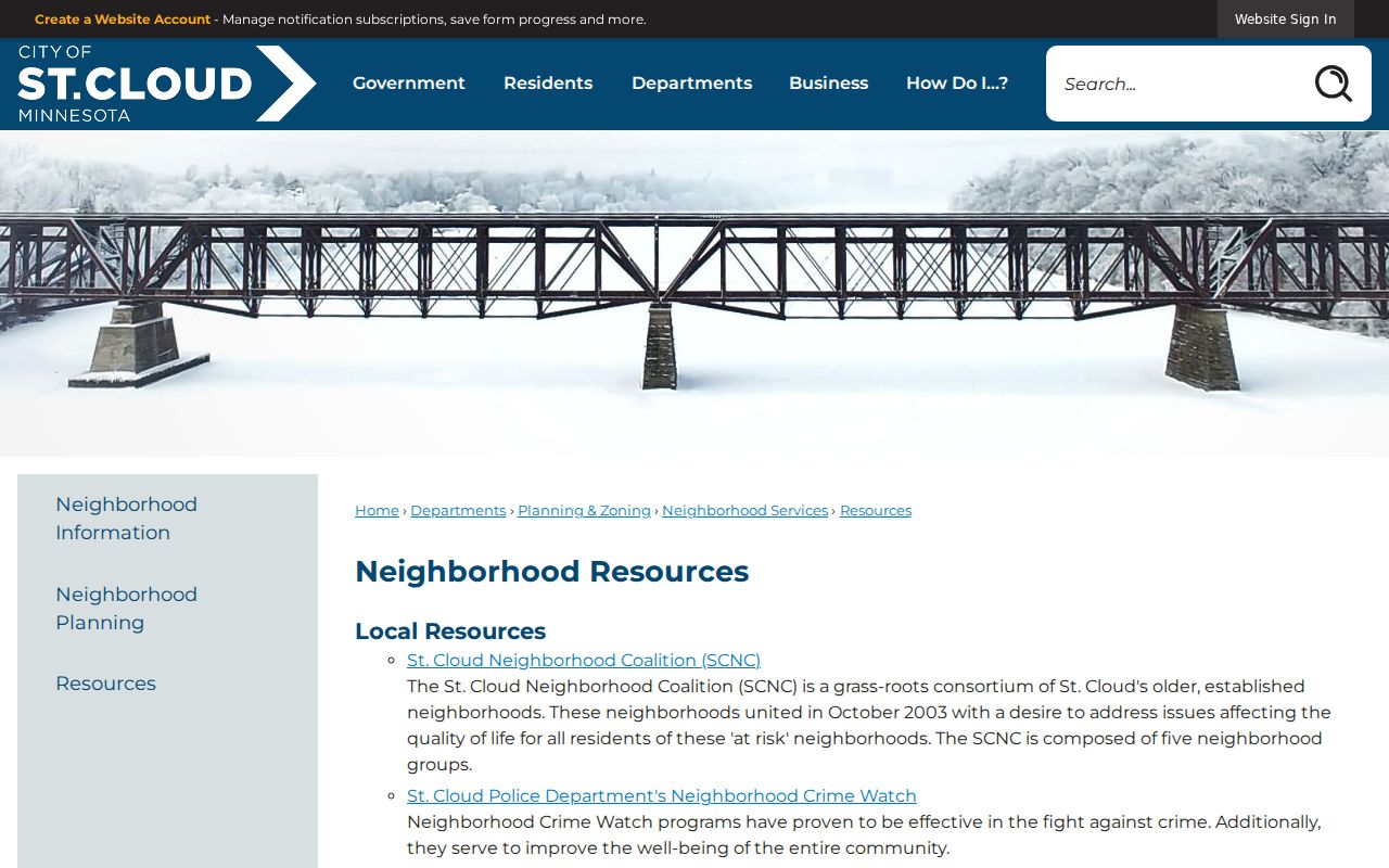 St. Cloud neighbors community resource page and neighborhood contacts